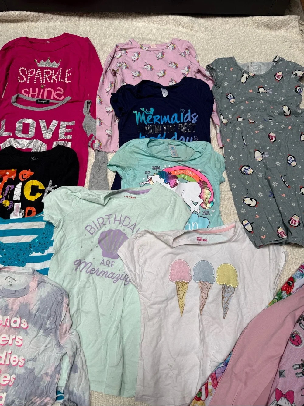Bundle of 14 items size 10-12 Kids Pink and Multicolor Tops and Bottoms